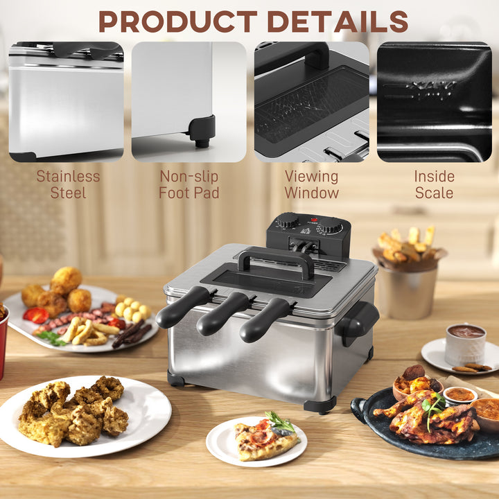 5 Litre Deep Fat Fryer with Adjustable Temperature & Timer, 2000W Stainless Steel Deep Fryer with Removable Oil Basket and Viewing Window, for Chips Fried Chicken