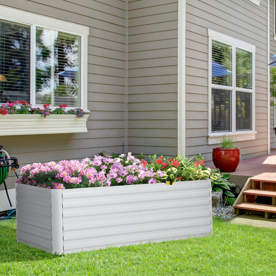 Raised Beds for Garden, Galvanised Steel Outdoor Planters with Multi-reinforced Rods, 180 x 90 x 59 cm, Light Grey