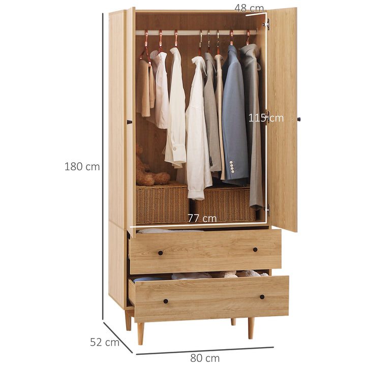 MCL Wardrobe with 2 Doors, 2 Drawers, Hanging Rail for Bedroom Clothes Storage Organiser, 80x52x180cm, Natural Tone