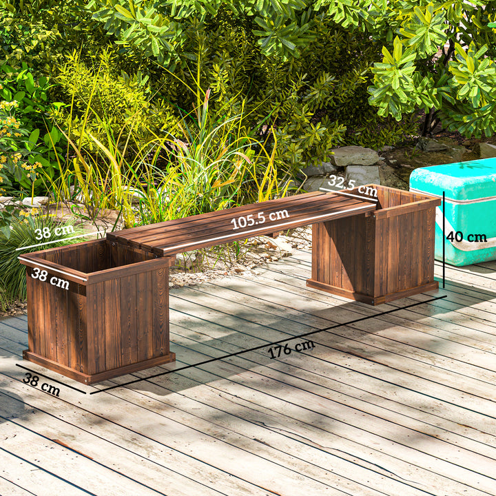 Wooden Garden Planter &amp; Bench Combination Garden Raised Bed Patio Park