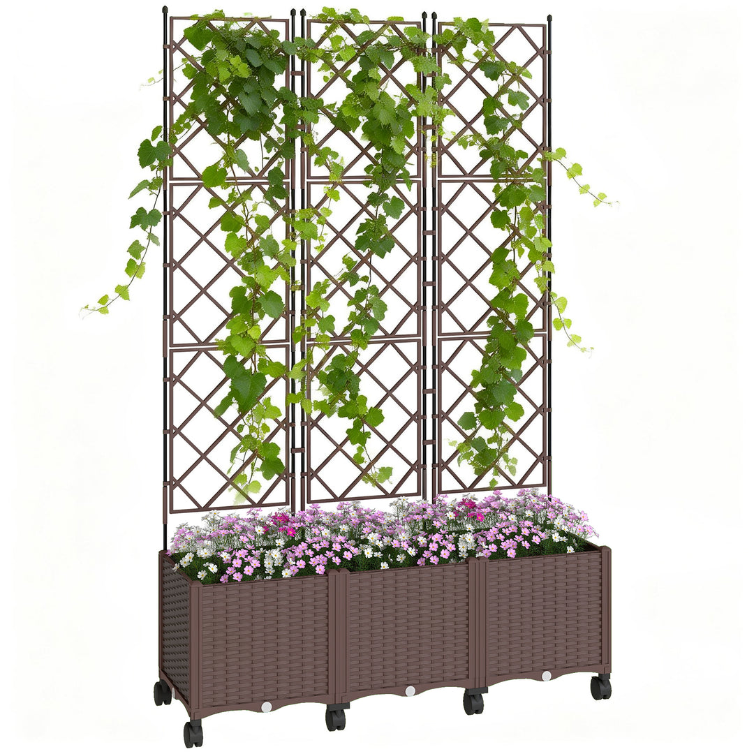 Plastic Raised Planter with Trellis, Self Watering Raised Bed for Gard
