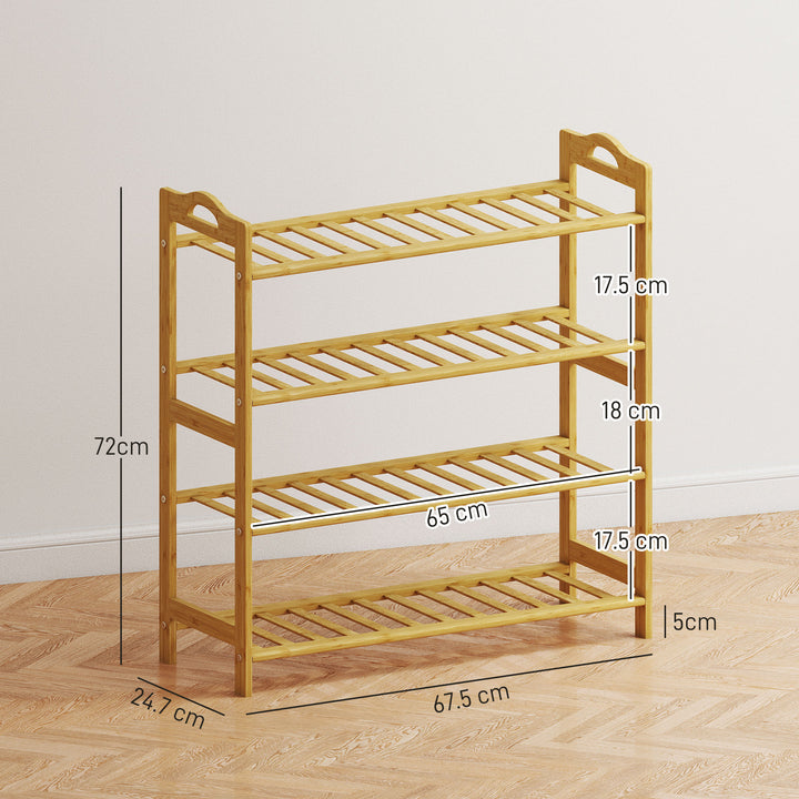 Freestanding Bamboo Shoe Rack, 4-Tier Shoe Shelf Stand for Hallway, Living Room, Bedroom, Natural Wood Finish
