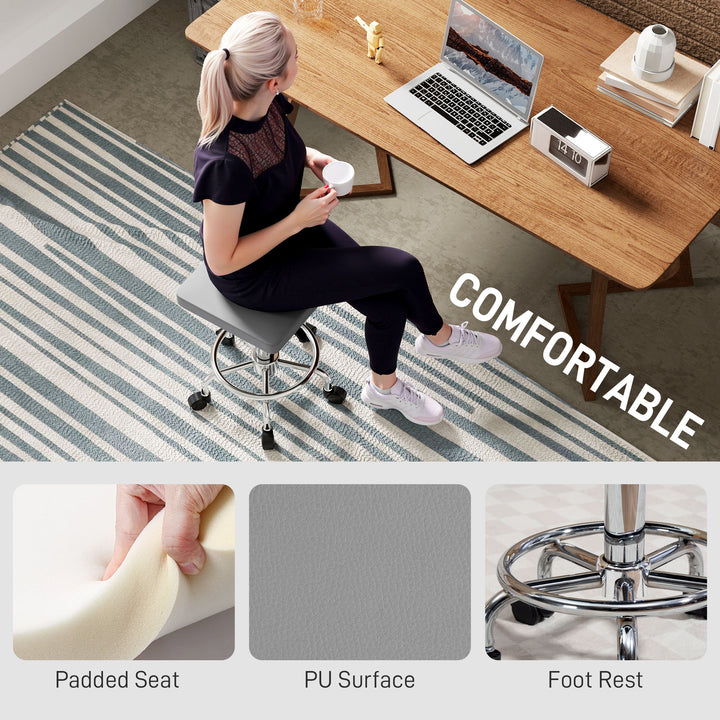 Faux Leather Padded Salon Stool - Grey
