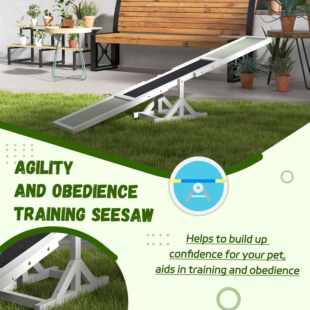 Wooden Pet Seesaw for Big Dogs, Dog Agility Equipment with Anti-Slip Surface - White