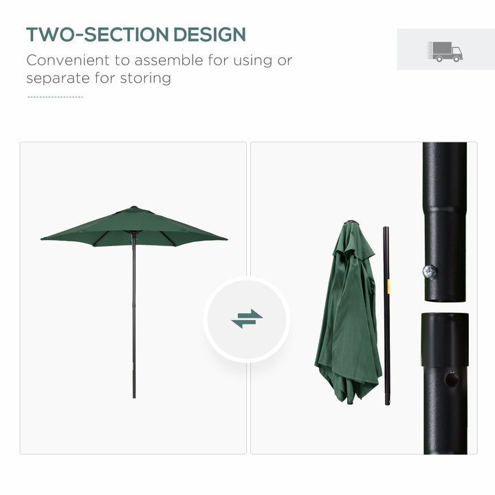 2m Garden Parasol Umbrella, Outdoor Sun Shade with 6 Sturdy Ribs for Balcony, Bench, Garden, Green