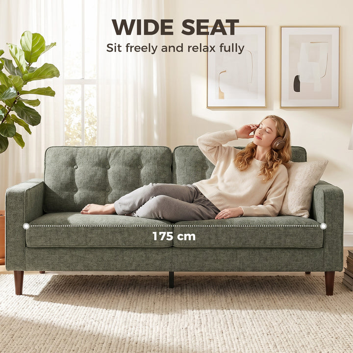 3 Seater Sofa Button Tufted Upholstered Couch with Wood Legs for Livin