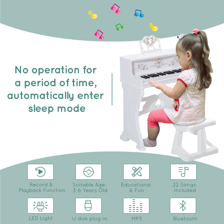 HOMCOM 37 Keys Kids Piano Mini Electronic Keyboard Light Kids Musical Instrument Educational Game Children Grand Piano Toy Set w/Stool & Microphone