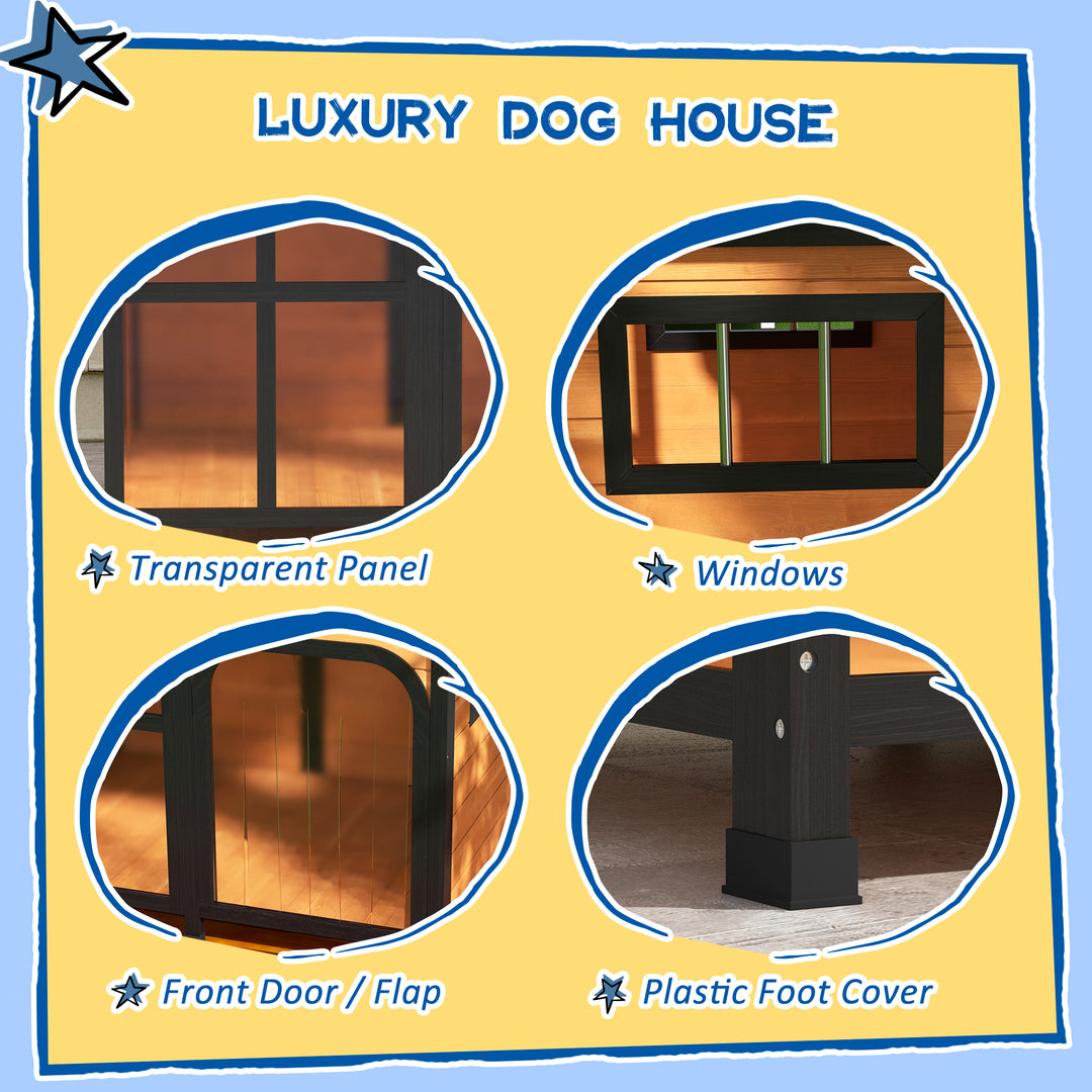 Wooden Dog Kennel with Removable Floor, Asphalt and Openable Roof, Large Window, for Large Dogs, Yellow