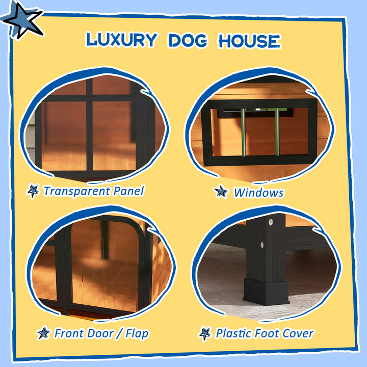 Wooden Dog Kennel with Removable Floor, Asphalt and Openable Roof, Large Window, for Large Dogs, Yellow