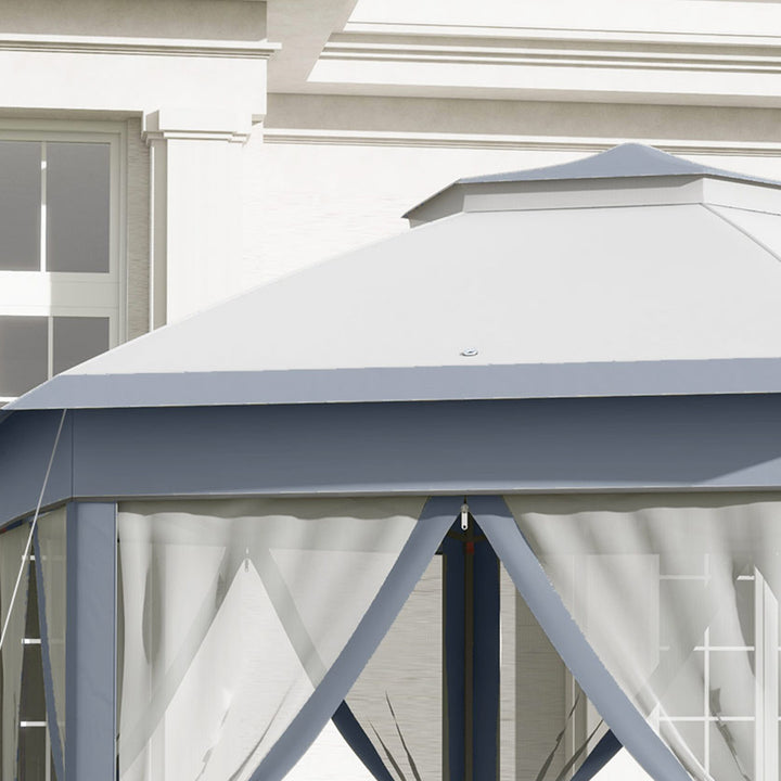 MCL 3 x 4m Metal Frame Hexagon Gazebo, with Curtains - Grey