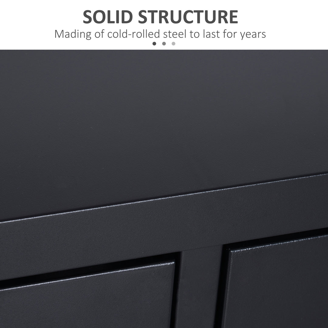Steel TV Stand Cabinet, Industrial TV Unit for TVs up to 50", TV Table with 2 Doors, Adjustable Shelf and 4 Cable Holes for Living Room, Black