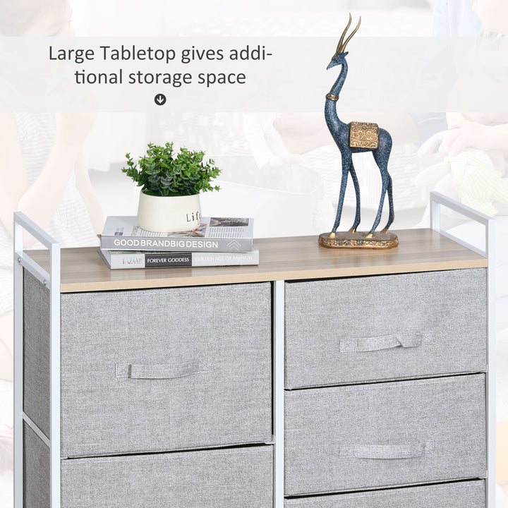 5 Drawer Linen Basket Storage Unit Home Organisation w/ Shelf Handles Metal Frame Adjustable Feet Hallway Home Dresser Grey