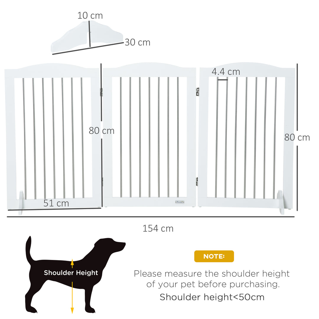 PawHut Foldable Dog Gate, Wooden Freestanding Pet Gate with 2 Support Feet, Dog Barrier for Doorways, Stairs, Halls - White | Aosom UK