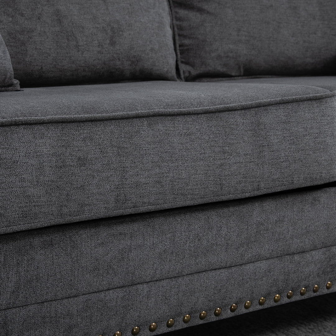 3 Seater Sofa, Fabric Couch with Rubber Wood Legs, 3 Seater Settee with Extra Padded Cushions and Pillows for Living Room, 196W x 80.5D x 89H cm, Grey