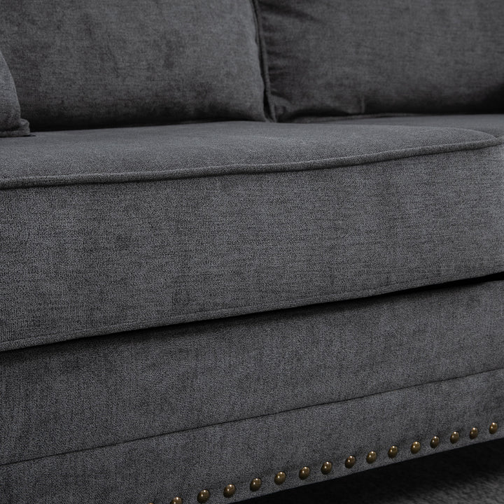 3 Seater Sofa, Fabric Couch with Rubber Wood Legs, 3 Seater Settee with Extra Padded Cushions and Pillows for Living Room, 196W x 80.5D x 89H cm, Grey