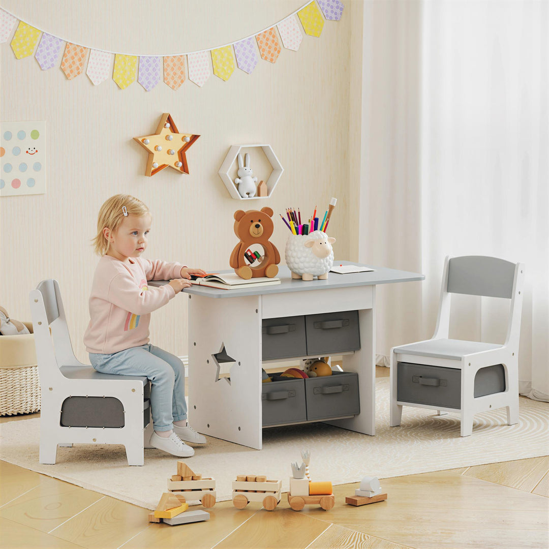 MCL Kids Table and Chair Set, Toddler Table and 2 Chairs Set with 6 Removable Drawers, for Boys Girls Ages 3-8, Light Grey
