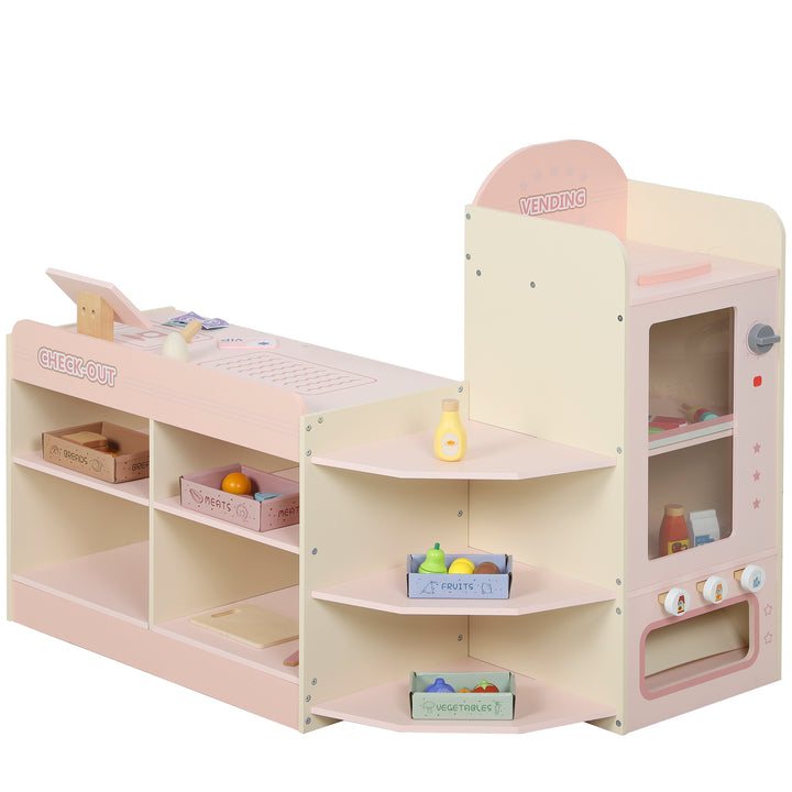 Kids Grocery Store, Children Supermarket Playset with Cash Register, Vending Machine, Display Shelves