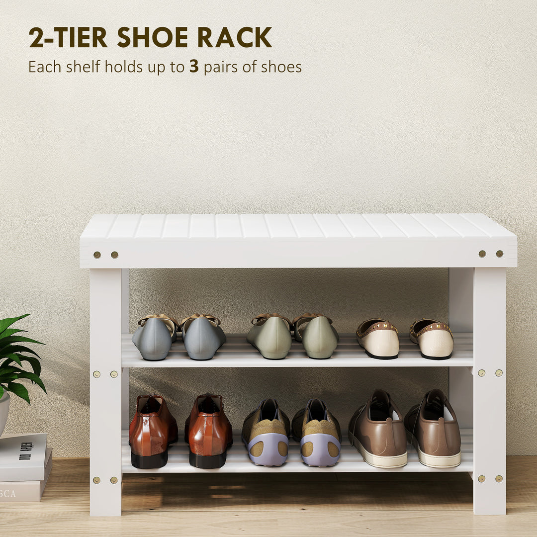 Two Shelf Bamboo Shoe Storage Bench - Natural Finish