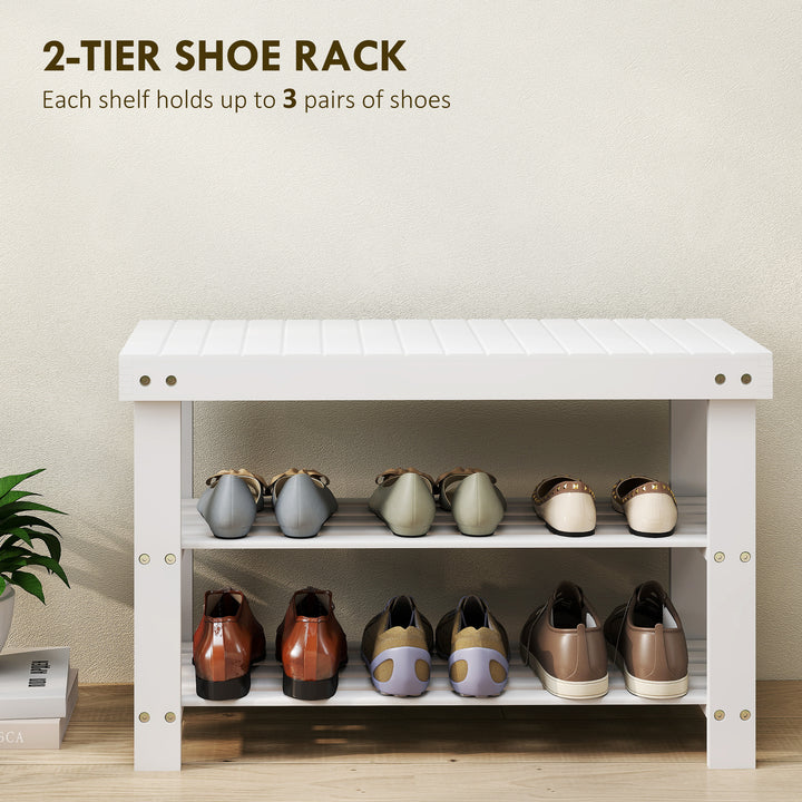 Two Shelf Bamboo Shoe Storage Bench - Natural Finish