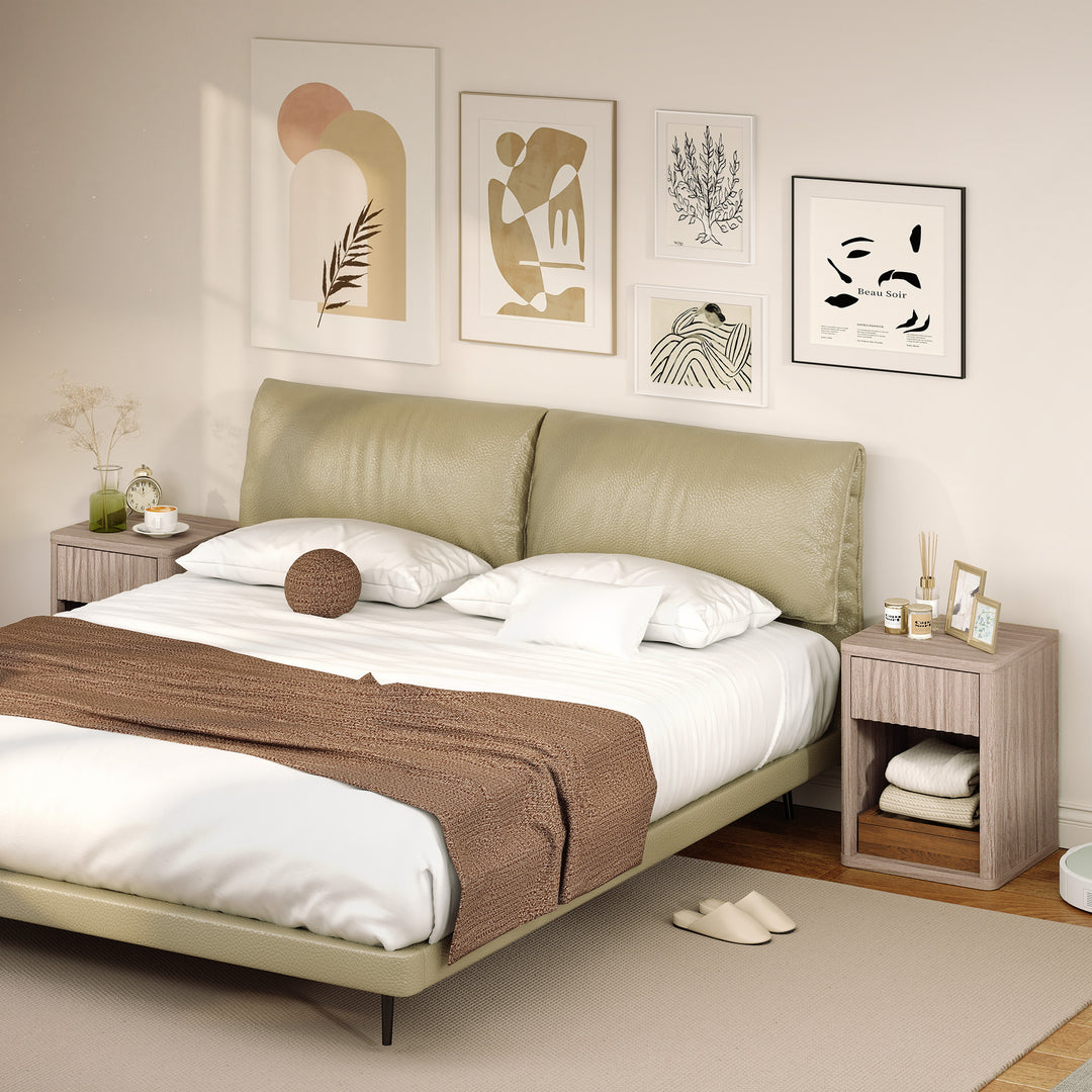 Modern Bedside Table Set of 2, Bedside Cabinet with Drawer and Open Sh