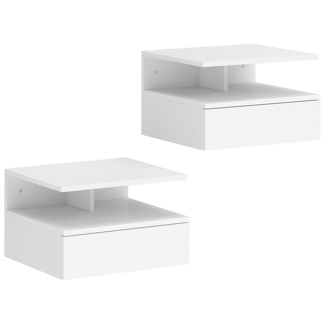 Set of Two Floating Bedside Tables - White