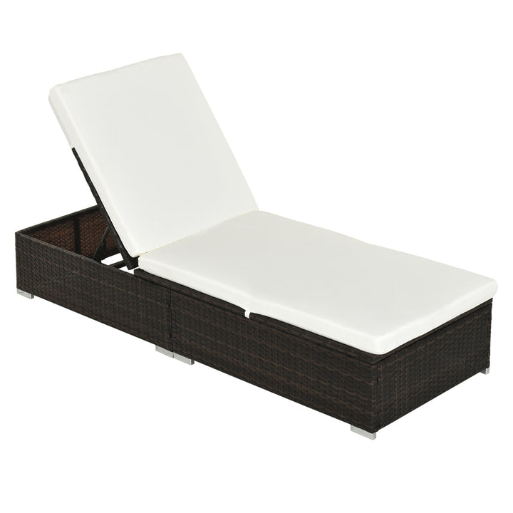 PE Rattan Sun Lounger, Five-level Adjustable Recliner Bed Chair with Soft Padded Cushion for Patio, Garden, Mixed Brown
