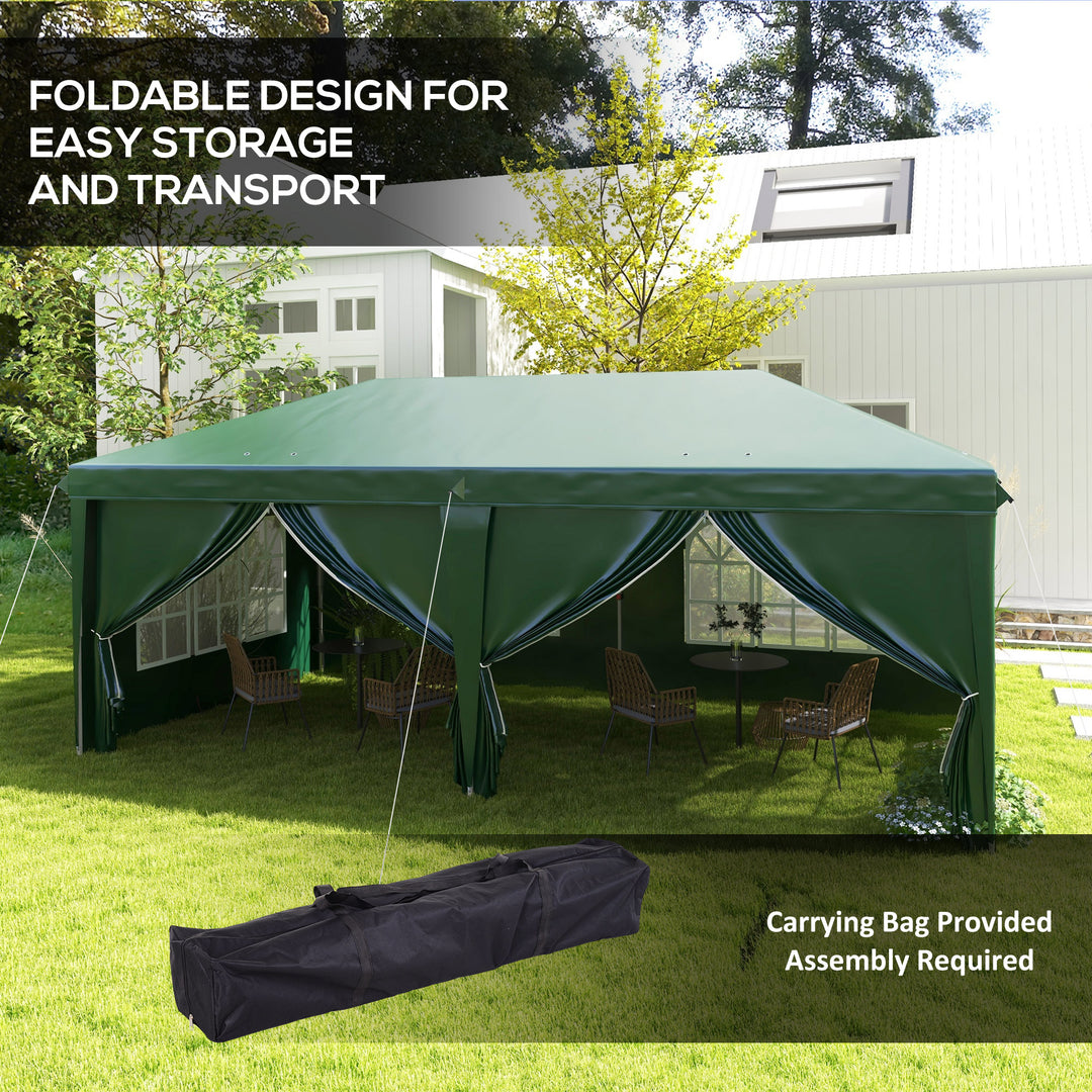 3 x 6m Pop-Up Gazebo, with Curtain Walls and Windows - Dark Green