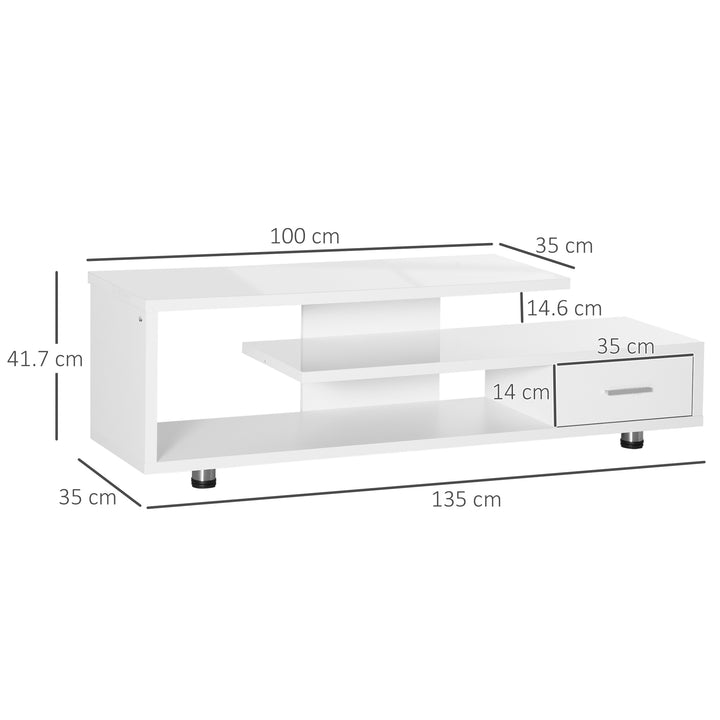 HOMCOM High Gloss TV Unit for TVs up to 45", Modern TV Cabinet with Storage Shelf and Drawer, Entertainment Unit for Living Room Bedroom, White