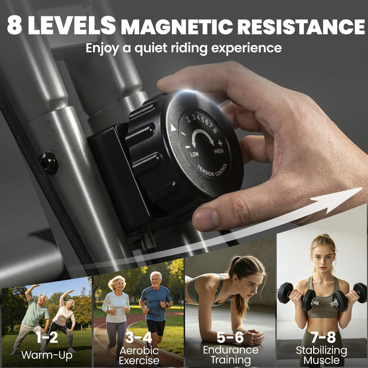 4-In-1 Folding Exercise Bike with Resistance Bands, Bluetooth App, 8-L