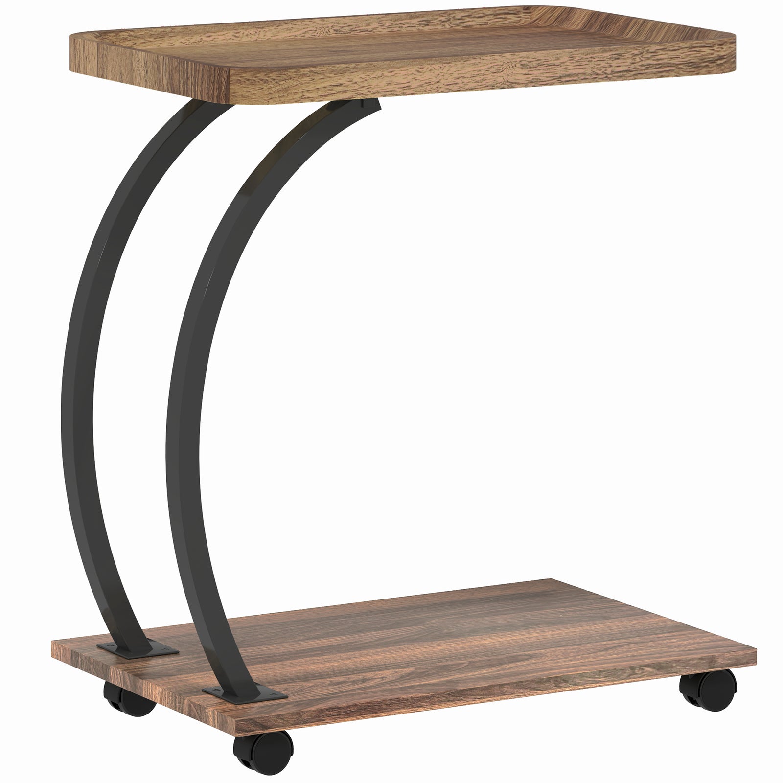 2-Tier Mobile C-Shaped Side Table - Brown