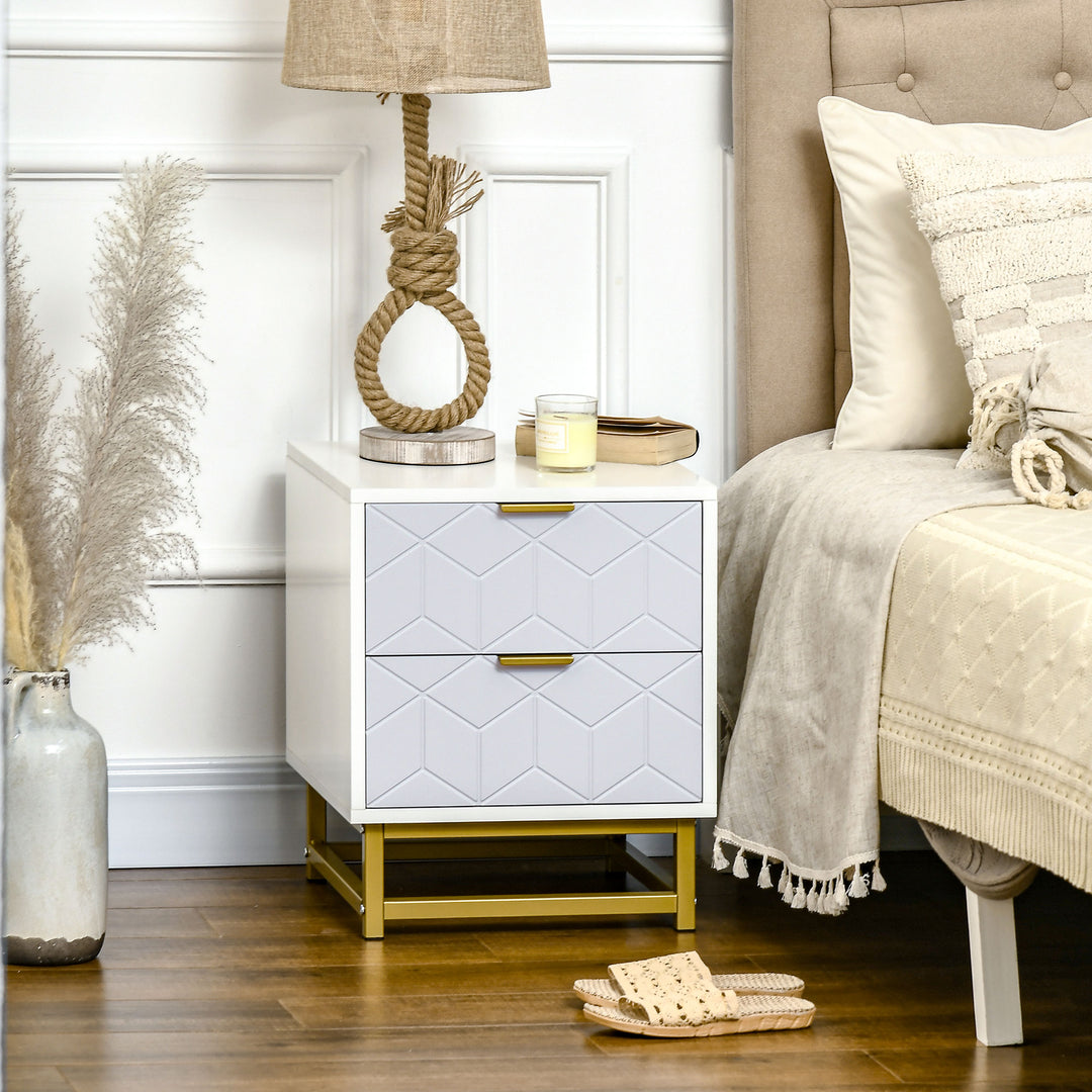MCL Bedside Table with 2 Drawers, Side Table, Bedside Cabinet with Steel Frame for Living Room, Bedroom, Grey and White