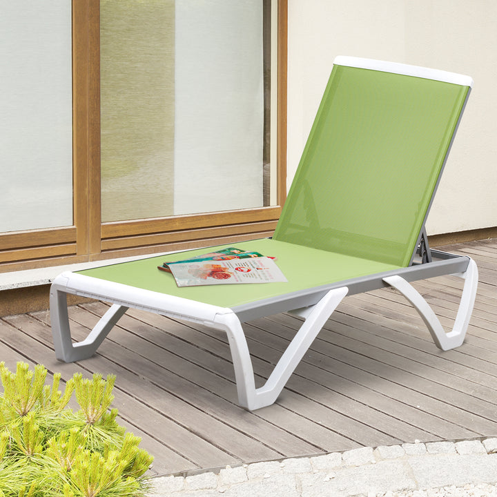 Outsunny Portable Chaise Lounge, Outdoor Sun Lounger with Adjustable Back, Texteline, Green | Aosom UK