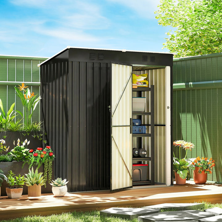 5 x 3 ft Lean-to Garden Shed, Outdoor Storage Shed with Lockable Door 