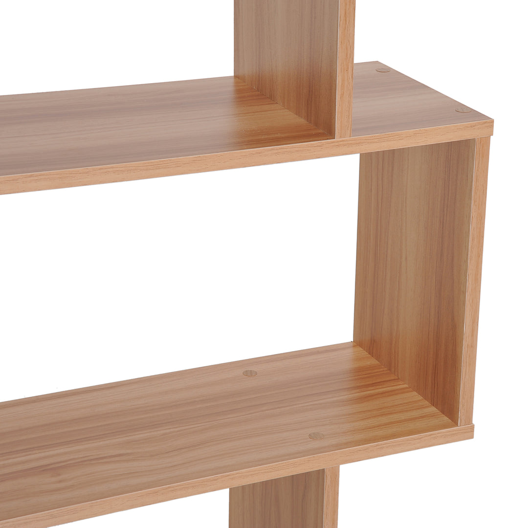 Bookcase, 6 Tier Shelf S Shaped Bookshelf, Storage Unit, Display Shelf for Living Room, Bedroom, Home Office, Plant, Maple