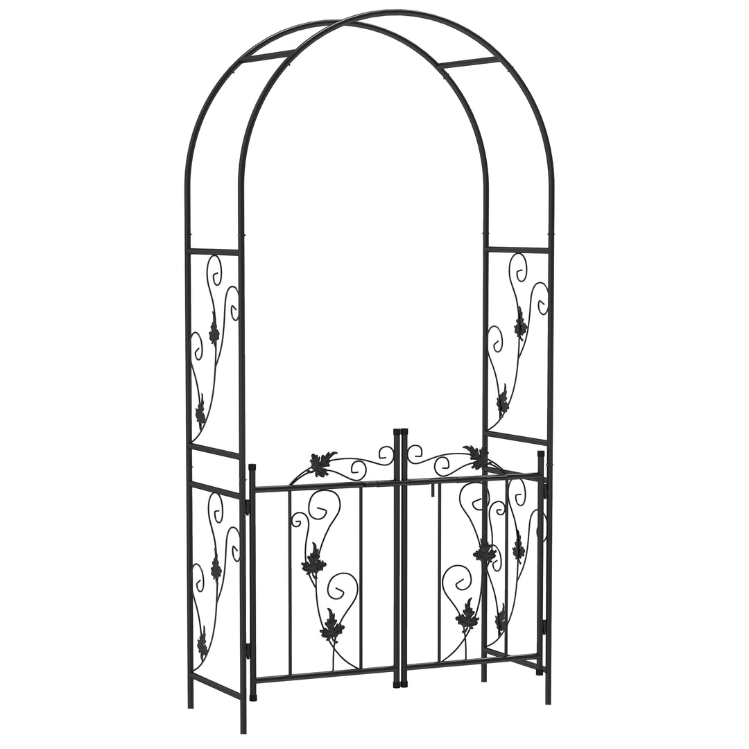 2.17m Steel Garden Arch with Gate, Wedding Arch for Outdoor, Garden, 1