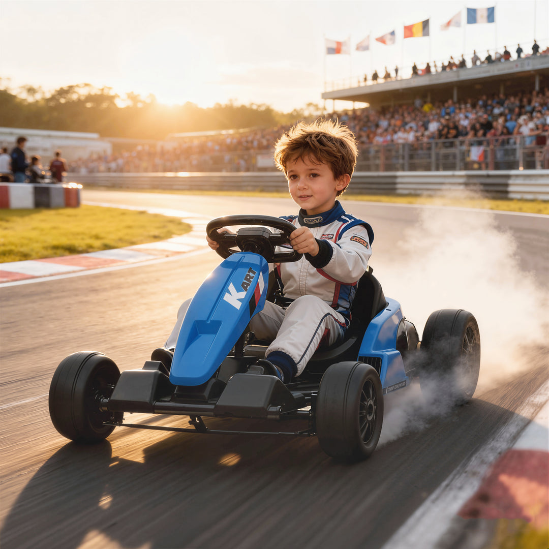 24V Electric Go Kart, Drift Kart with Adjustable Seat, Slow Start, 5-Point Harness, Music, Horn, for 6-12 Years