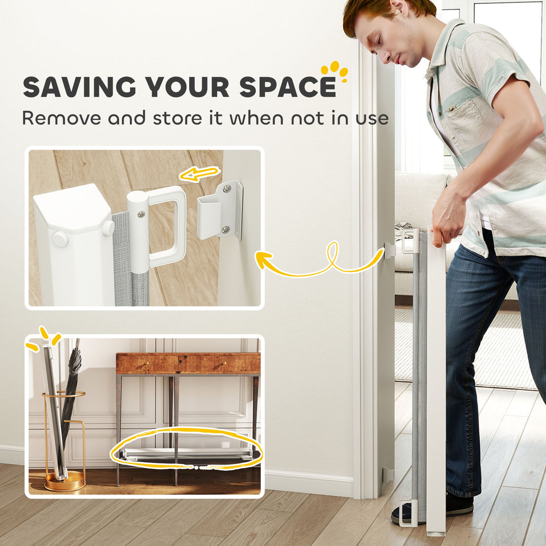 MCL Retractable Pet Safety Gate, Folding Dog Barrier, Grey