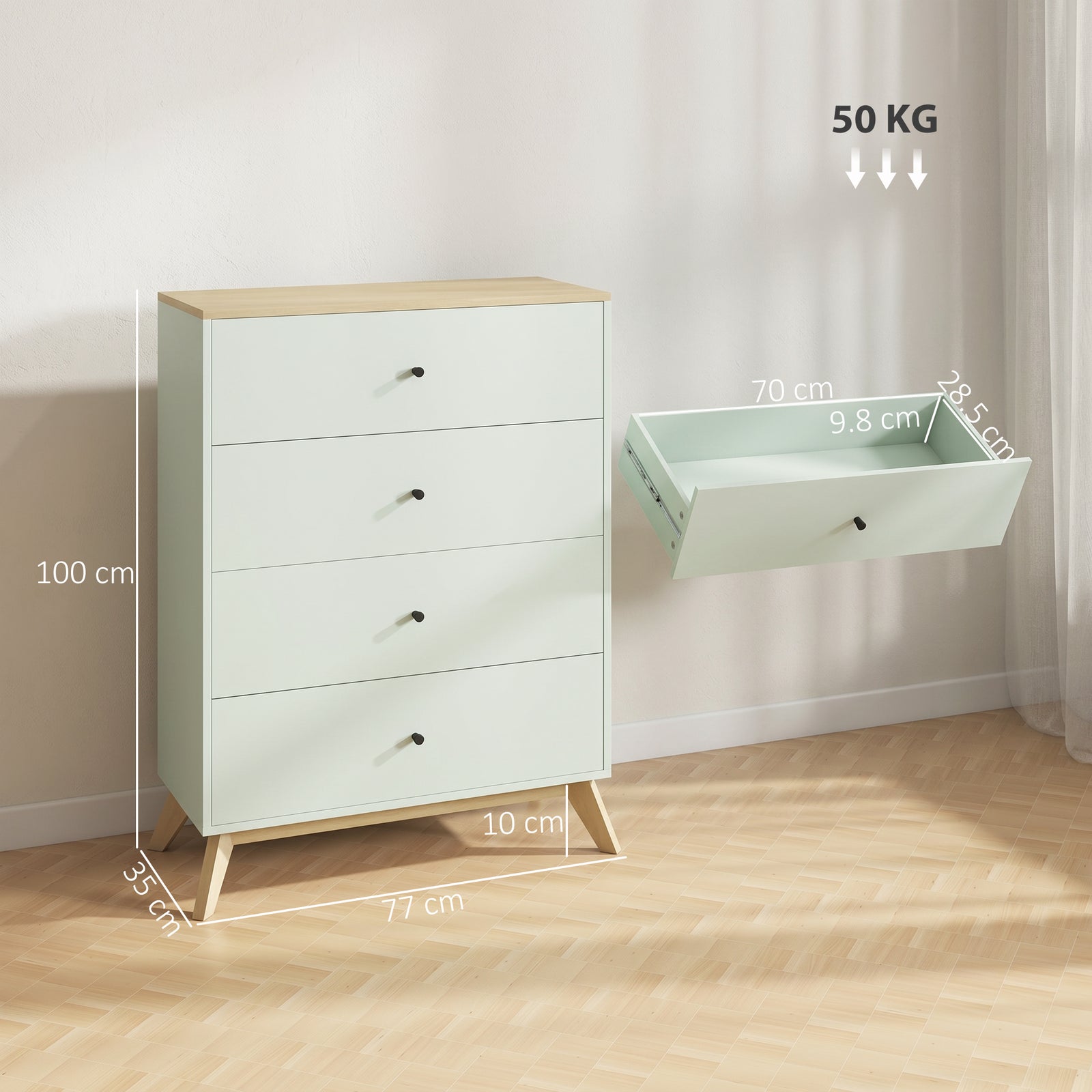 4 Drawer Storage Cabinet, Chest of Drawers for Bedroom Living Room, Li