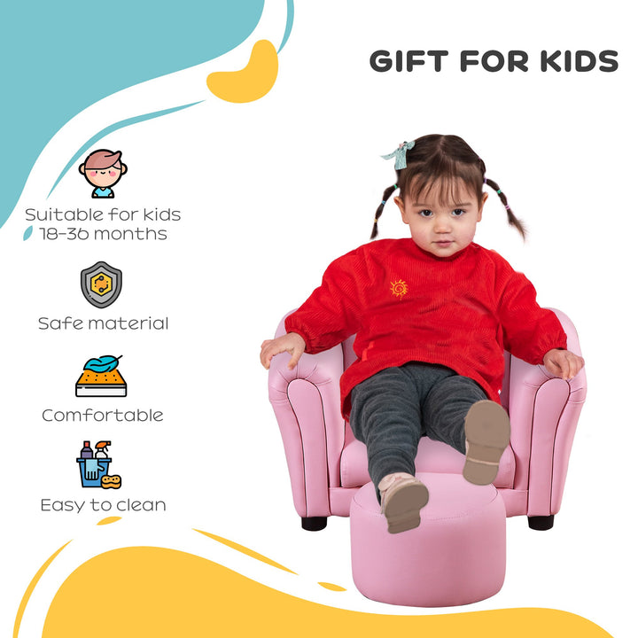 HOMCOM Toddler Chair Single Seater Kids Sofa Set Children Couch Seating Game Chair Seat Armchair w/ Free Footstool (Pink)