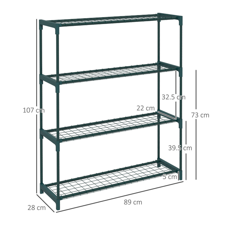 Modern Plant Stand, 4-Tier Planter Holder with Steel Frame, Outdoor Flower Display Rack for Potted Plants Garden Balcony Decor, Dark Green