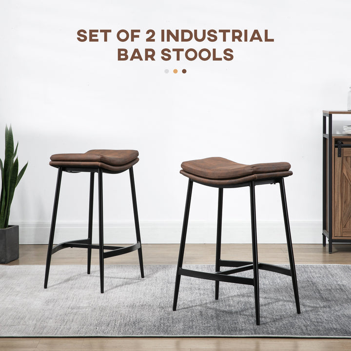 Breakfast Bar Stools Set of 2, Microfibre Upholstered Barstools, Industrial Bar Chairs with Curved Seat and Steel Frame for Dining Room, Kitchen, Brown