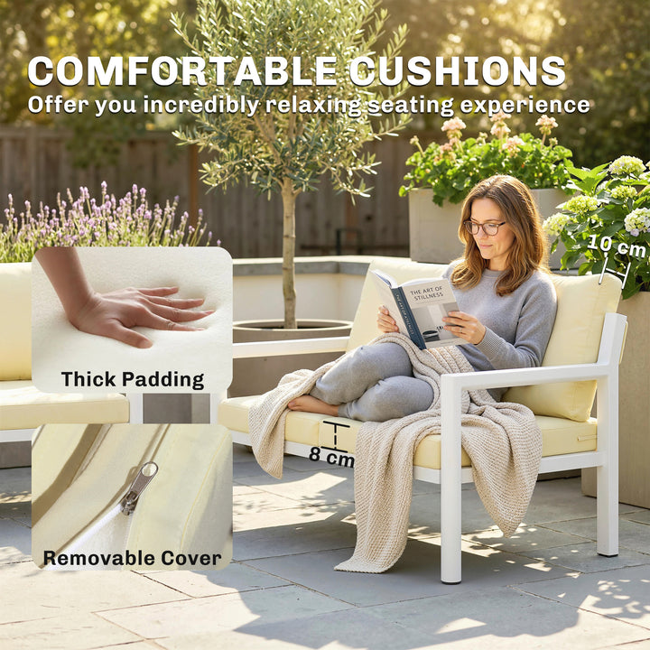 4 Seater Rattan Garden Furniture Set with 2 Armchairs, Loveseat, Coffe