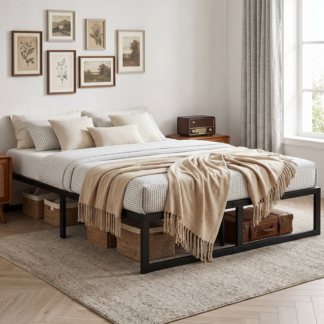 4ft6 Double Bed Frame with Underbed Storage and Steel Slat Support, 32