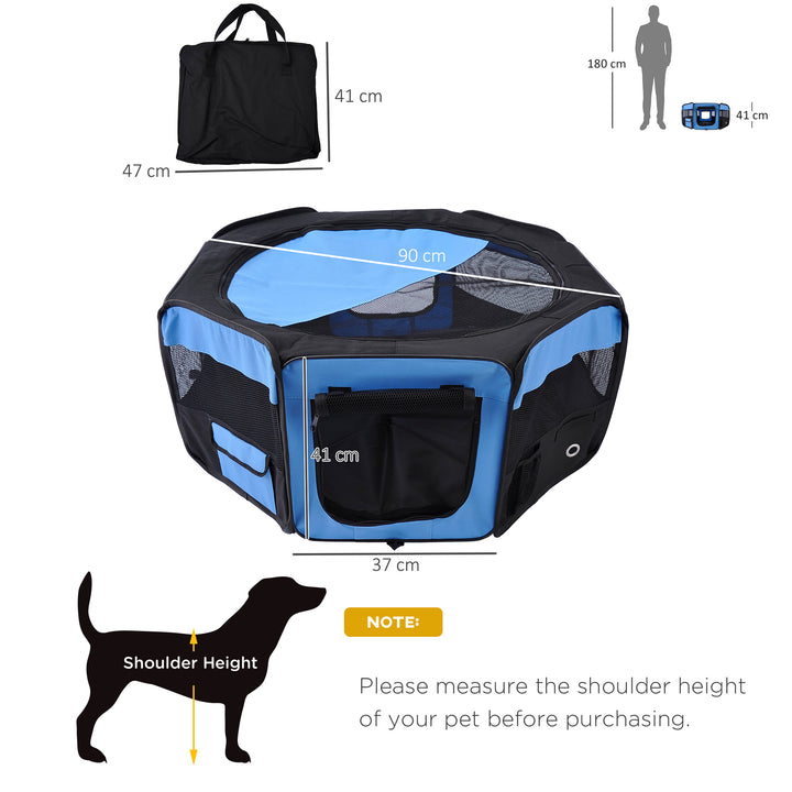 PawHut Fabric Pet Playpen: 8-Panel Foldable Mesh Enclosure for Outdoor Use, Dia 90 x 41H cm, Blue | Aosom UK