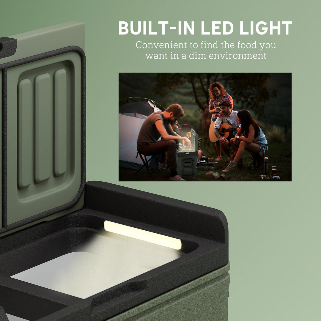 33L Camping Fridge Freezer Dual Zone, Portable Car Fridge 12V/24V DC & 100-240V AC, Electric Cool Box -20℃-20℃ with Wheels and LED Light, for Travel, RV, Road Trip, Picnic [Energy Class E]