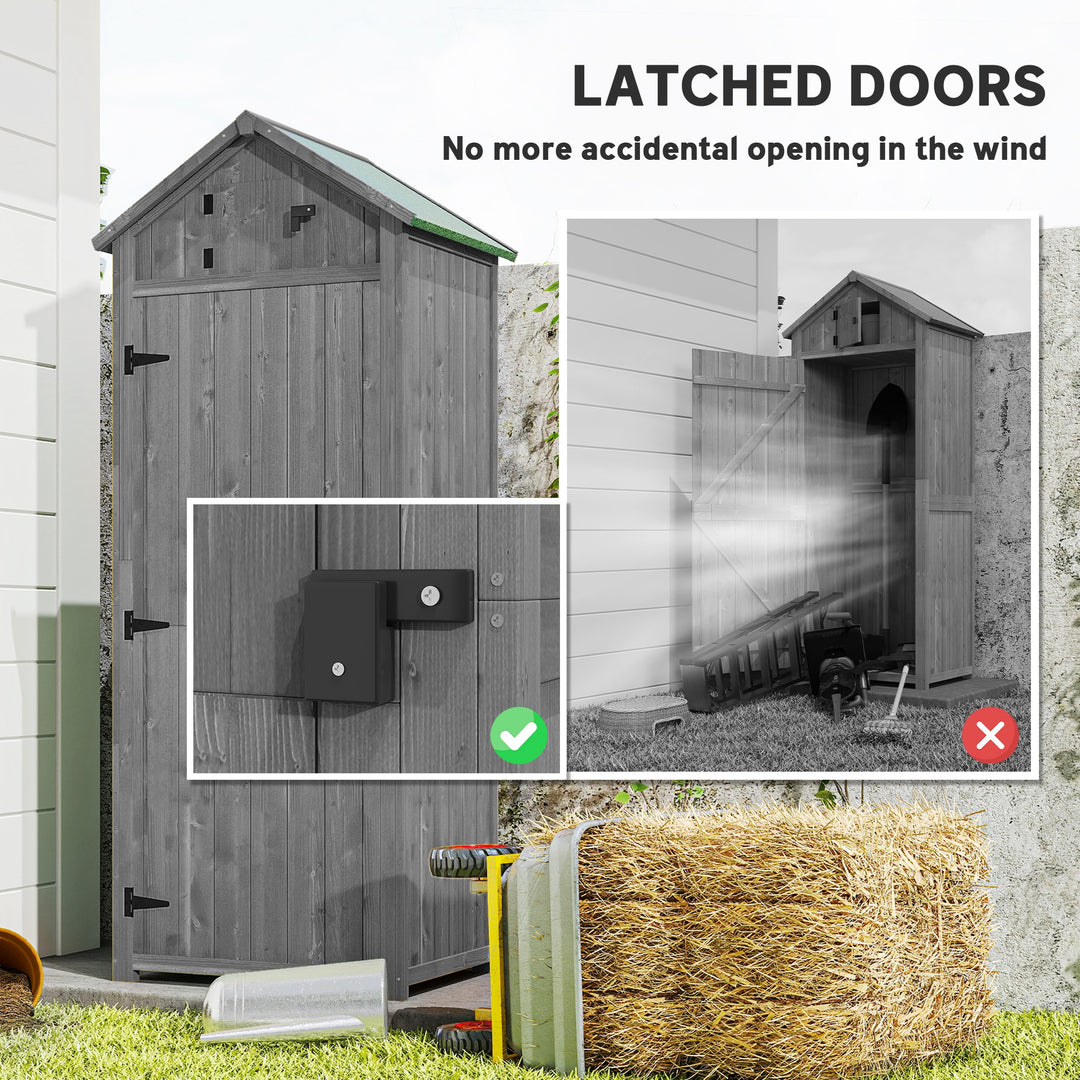 MCL Wooden Garden Shed, Utility Outdoor Small Shed with Lockable Double Doors, Shelves and Roof Hatch, Grey