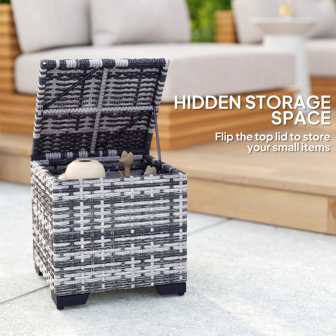 Set of 2 Rattan Storage Ottoman, Outdoor Footstool with Removable Cushions, Garden Storage Seat for Balcony, Poolside, Living Room, Dark Grey