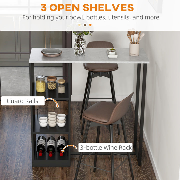 Breakfast Bar Table, Bar Table with 3-Tier Storage Shelf and Wine Rack