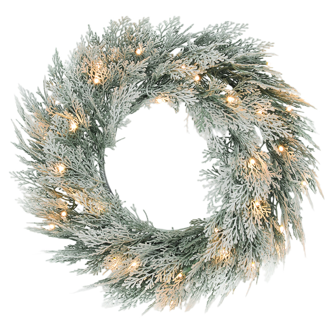 HOMCOM 60cm/ 24inch Flocked Prelit Christmas Wreath