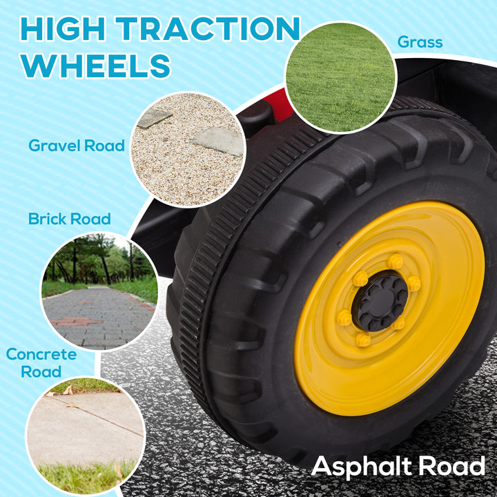 Ride On Tractor, Battery Powered Electric Car, with Detachable Trailer, Remote Control, Music - Red
